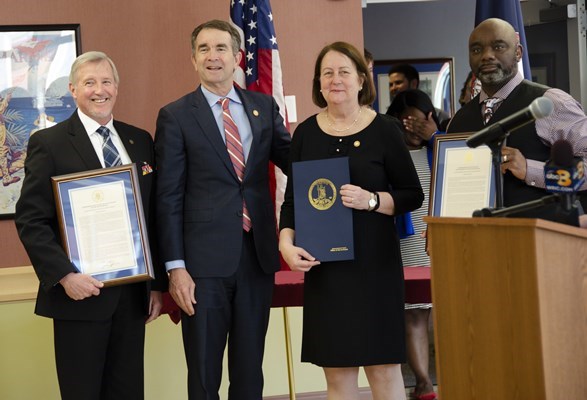 Virginia Governor Ralph Northam presents proclamations to George Gagnon, Chairperson and Vietnam vet