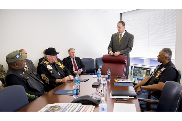 Retired Marine 1st Sgt. Walt Sides, is moved to tears during a visit to the offices of the VWC.