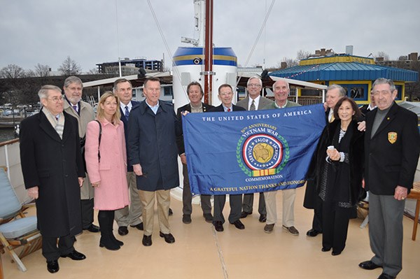 USS Sequoia Presidential Yacht, receives their Commemorative Partner flag and certificate.