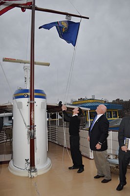 USS Sequoia Presidential Yacht, receives their Commemorative Partner flag and certificate.