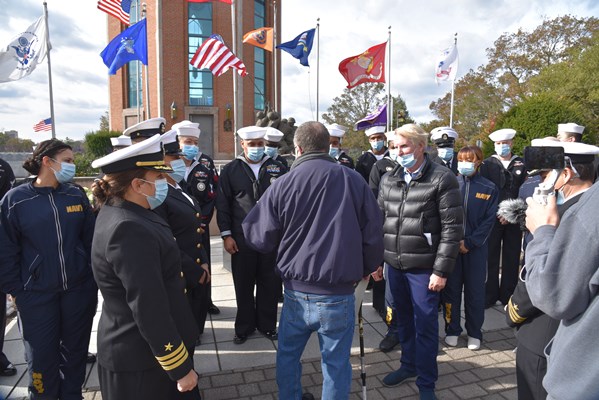 Master Chief Bruce Howard, a Vietnam veteran, is presented the Vietnam Veteran Lapel Pin at Eisenhow