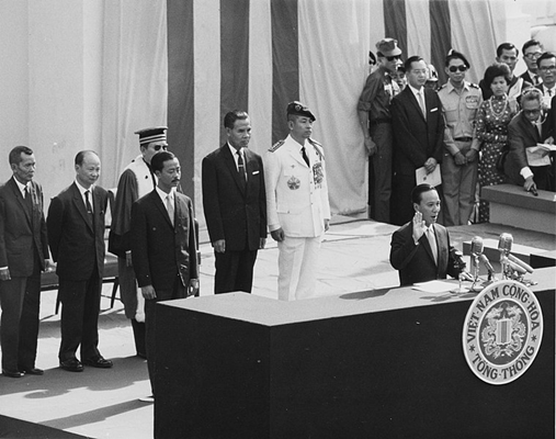 South Vietnamese President Nguyễn Văn Thiệu taking oath of office