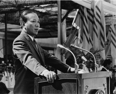 President of South Vietnam, addresses the 514 men graduating class during dedication ceremonies at t