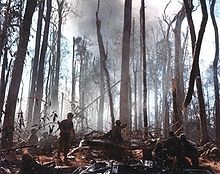 Aftermath of the battle, looking up at Hill 875, November 22, 1967 (U.S. Army)