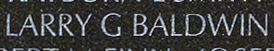 Engraved name on The Wall of Warrant Officer Larry G. Baldwin, U.S. Army