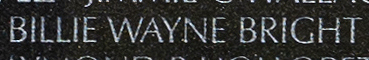 Engraved name on The Wall of Private First Class Billie W. Bright ,U.S. Army