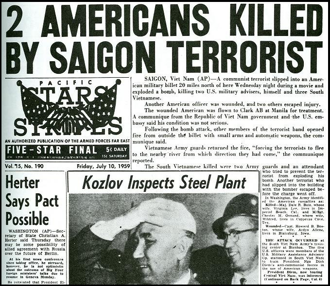 Cover of Stars and Stripes for July 10, 1959, reporting on the attack on July 8. 