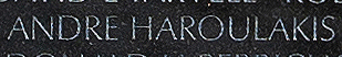 Engraved name on The Wall of Second Lieutenant Andre Haroulakis, U.S. Army