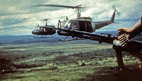 Photo of Hueys in flight, circa 1970.