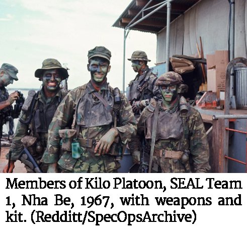 Photo of members of Kilo Platoon, SEAL Team 1, Nha Be, 1967, with weapons and kit. (Redditt/SpecOpsArchive)