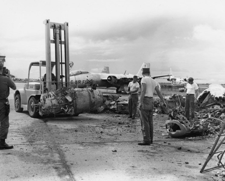 Photo of Bien Hoa Air Base after a 1964 Viet Cong Attack.