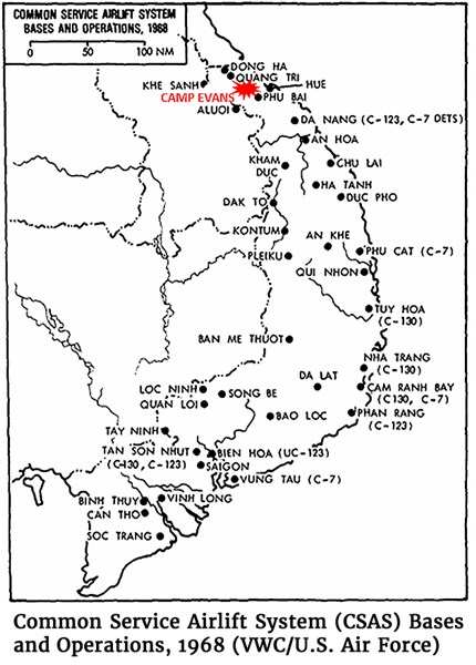 Map of the Common Service Airlift System (CSAS) Bases and Operations, 1968 (VWC/U.S. Air Force)