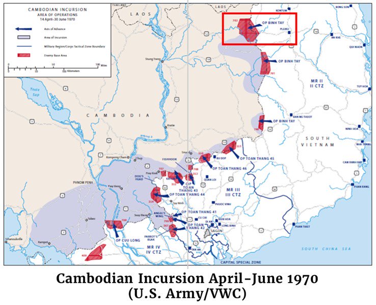 Map of the Cambodian Incursion April-June 1970 (U.S. Army/VWC)