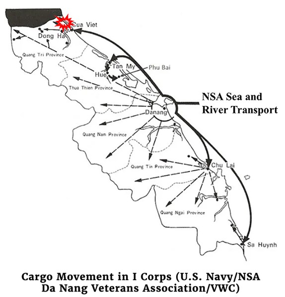 Map of cargo movement in I Corps (U.S. Navy/NSA Da Nang Veterans Association/VWC)