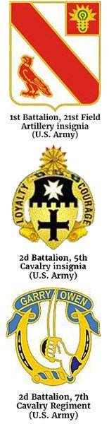 Composite U.S. Army insignias of the 1st Battalion, 21st Field Artillery, 2d Battalion, 5th Cavalry and 2d Battalion, 7th Cavalry Regiment. 