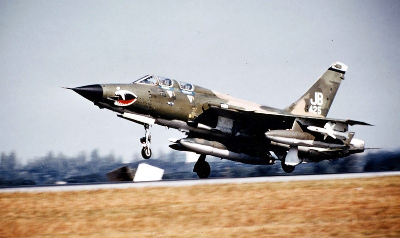 Photo of F-105F Thunderchief of the 17th Weasel Squadron—the same unit to which Zorn and Turose belonged, landing at Korat Royal Thai Air Force Base, December 29, 1972. (USAF) 