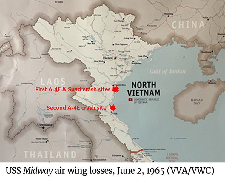 Map of the USS Midway air wing losses, June 2, 1965 (VVA/VWC)