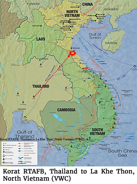 Map of Korat RTAFB, Thailand to La Khe Thon, North Vietnam (VWC)