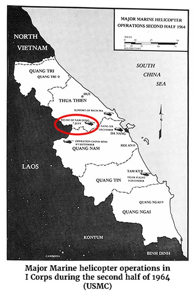 Map of Major Marine helicopter operations in I Corps during the second half of 1964 (USMC)