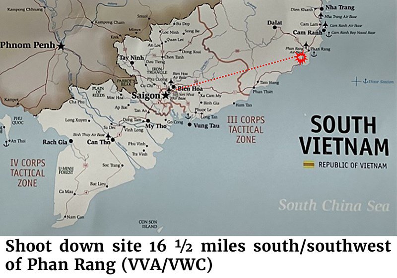 Map of the shoot down site 16 ½ miles south/southwest of Phan Rang (VVA/VWC)