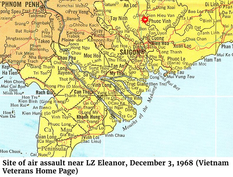 Map of the site of the air assault near LZ Eleanor, December 3, 1968 (Vietnam Veterans Home Page)