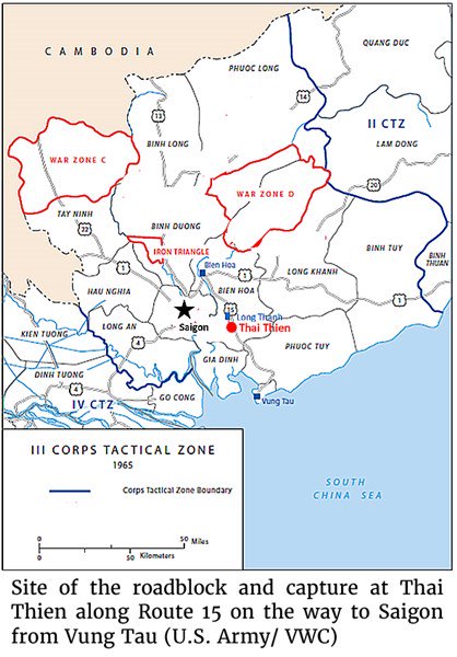 Map of the site of the roadblock and capture at Thai Thien along Route 15 on the way to Saigon from Vung Tau (U.S. Army/ VWC).