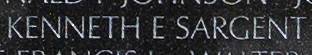 Engraved name on The Wall of Sergeant Kenneth E. Sargent, U.S. Army