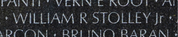Lance Corporal William “Yock” Richard Stolley, Jr. engraved name on The Wall.
